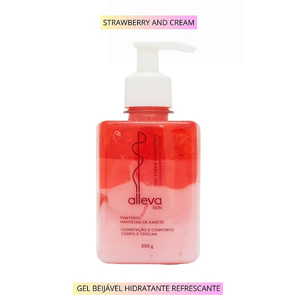 Creme Hidratante em Gel Beijável 300ml Alleva - STRAWBERRY