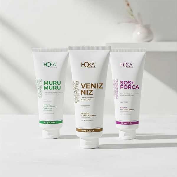 Cronograma Capilar: Máscara Murumuru 470g + Máscara Toque De Verniz 470g + Máscara Sos + Força Hoka