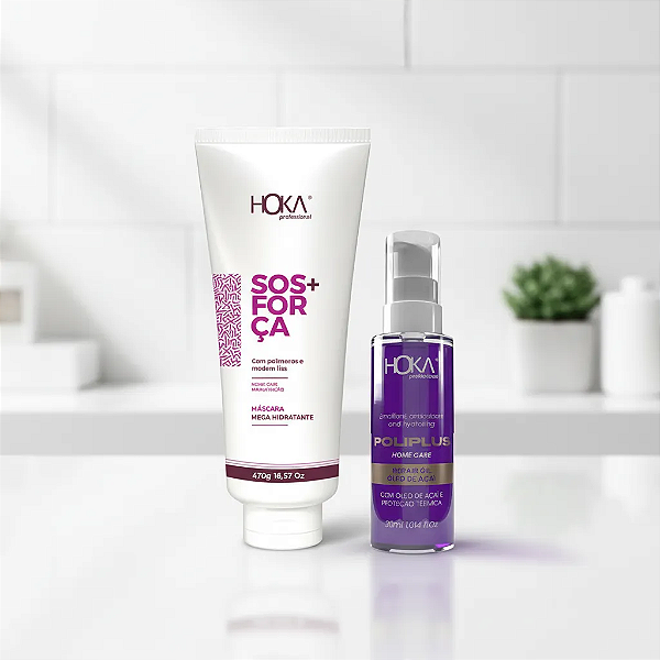 Máscara SOS + Força Hidratante 470gr + Óleo de Açaí Reparador de Pontas 30ml Hoka
