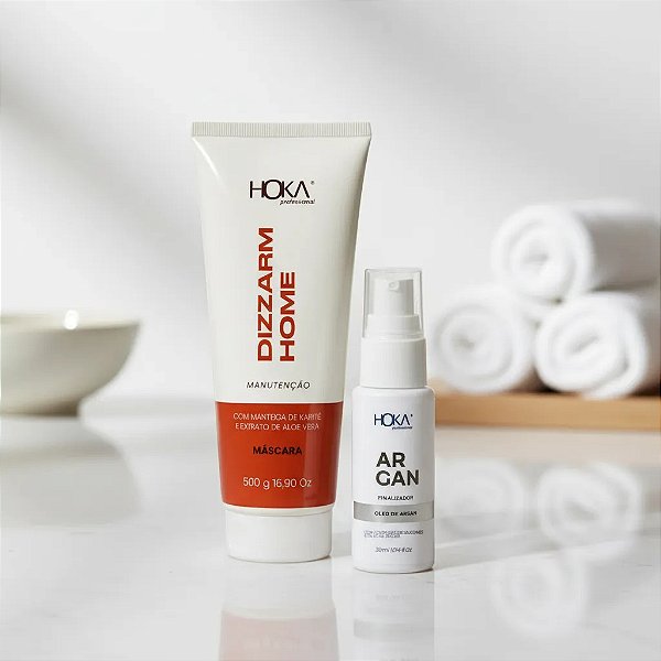 Máscara Dizzarm Pós Progressiva 470gr + Óleo De Argan Restaurador Finalizador 30ml Hoka