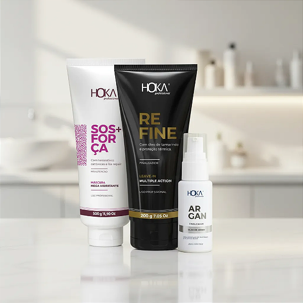 Máscara Sos + Força Hidratante 500g + Leave-in Refine 200g + Óleo De Argan 30ml Hoka