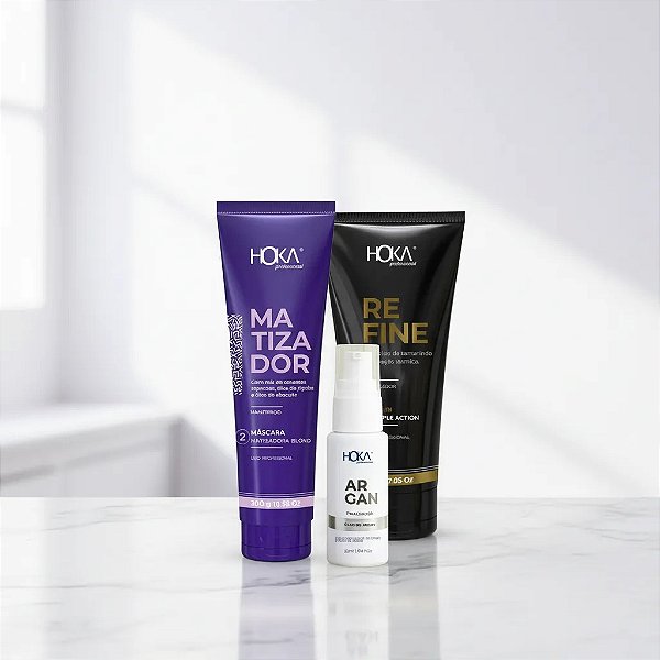 Máscara Matizadora Blond Violeta 300g + Leave-in Refine 200g + Óleo De Argan 30ml Hoka