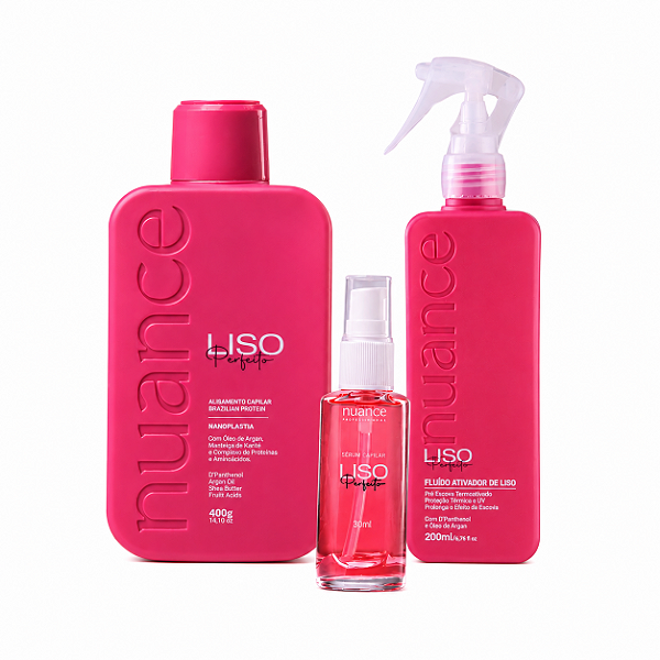 Kit Liso Perfeito Nuance 400g + Fluído Pré-Escova 200ml + Sérum Capilar 30ml