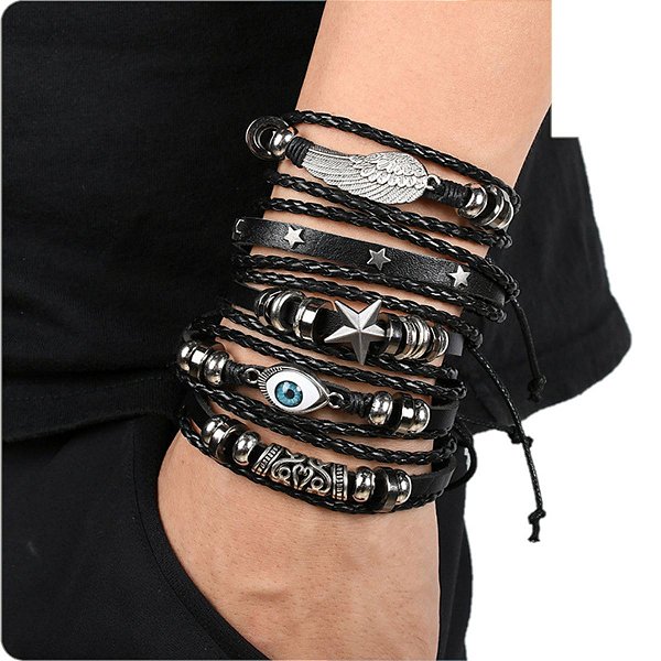 Pulseiras Ajustável Olho Asa Estrelas Pop Rock Motociclista