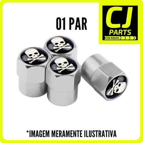 Tampinha Bico Válvula Pneu Caveira Pirata Prata Par