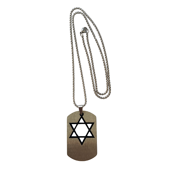 Medalha Estrela de Davi Aço Inox Estilo Militar Corrente