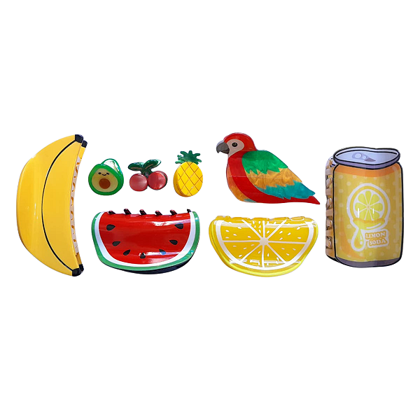 Kit Prendedor Cabelo Presilha Frutas Lata Arara Moda Brasil