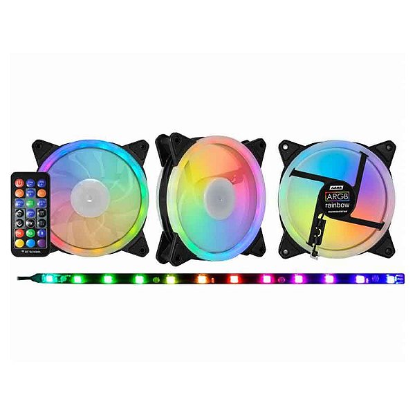 Kit 3 Cooler Fan K-Mex ARGB AANA, Controle, Fita LED