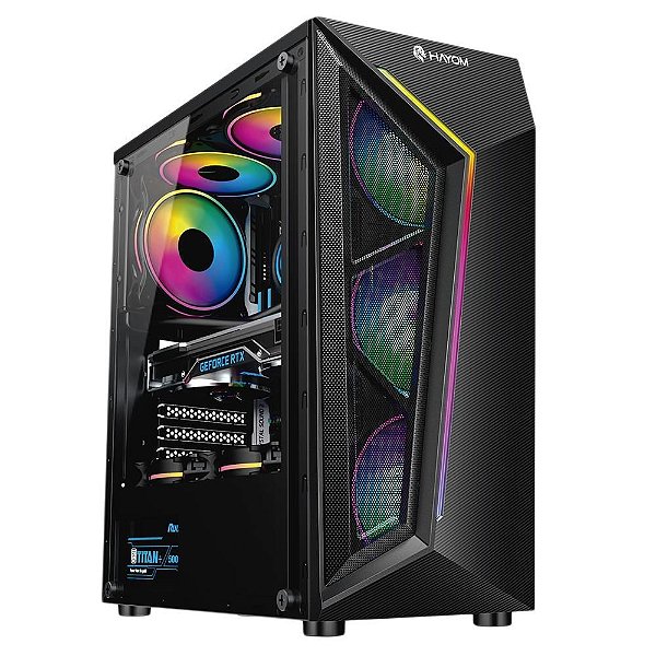 Gabinete Hayom GB1713, Mid-Tower, LED RGB, Lateral Vidro Temperado, Fans 4x120mm, Preto