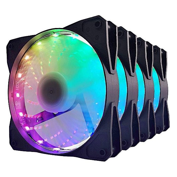 Kit 4 Cooler Fan Evus FK-12R, RGB, Controladora + Controle