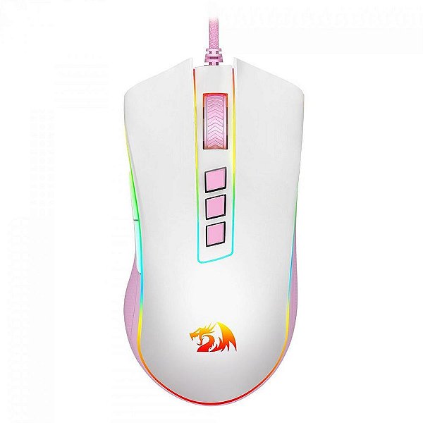 Mouse Redragon Cobra Lollipop, RGB, USB, 12400 DPI, 7 Botões Programáveis, Branco e Rosa, M711WP
