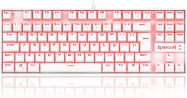 Teclado Mecânico Redragon Kumara Lunar White Single Color, LED Vermelho, ABNT2, Switch Brown, Branco, K552W-2 (PT-BROWN)