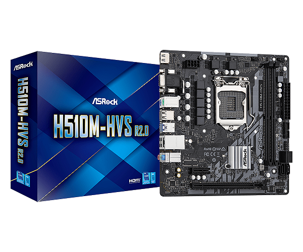 Placa Mãe ASRock H510M-HVS (rev. 2.0), Intel LGA1200, Micro-ATX, DDR4