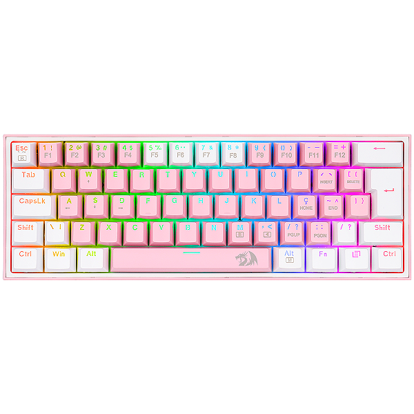 Teclado Mecânico Redragon Fizz Sakura Bubblegum, RGB, 60%, ABNT2, Switch Azul, Rosa e Branco, K617-RGB-PW (PT-BLUE)