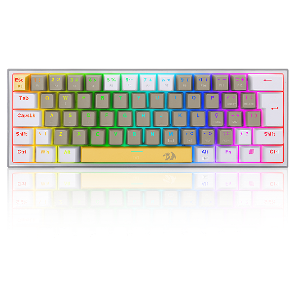 Teclado Mecânico Redragon Fizz Sunshine, RGB, 60%, ABNT2, Switch Marrom, Amarelo+Cinza+Branco, K617RGB-YL-GY-WT