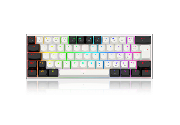 Teclado Magnético Redragon Fidd, RGB, 60%, ABNT2, Switch Marrom, Branco e Preto,  K683BW-RGB PT