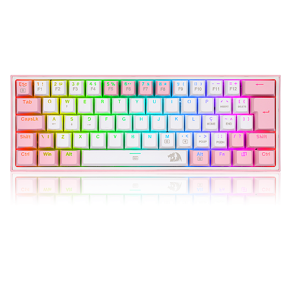 Teclado Mecânico Redragon Fizz Sakura Lollipop, RGB, 60%, ABNT2, Switch Azul, Rosa e Branco, K617-RGB-WP (PT-BLUE)