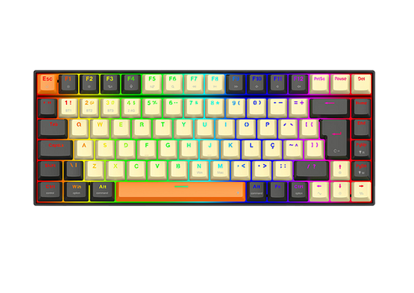 Teclado Mecânico Redragon Phantom Pro RGB, 3 Conexões, 75%, ABNT2, Switch Marrom, Cinza e Creme, K629CGO-PRO-M(PT-BROWN)