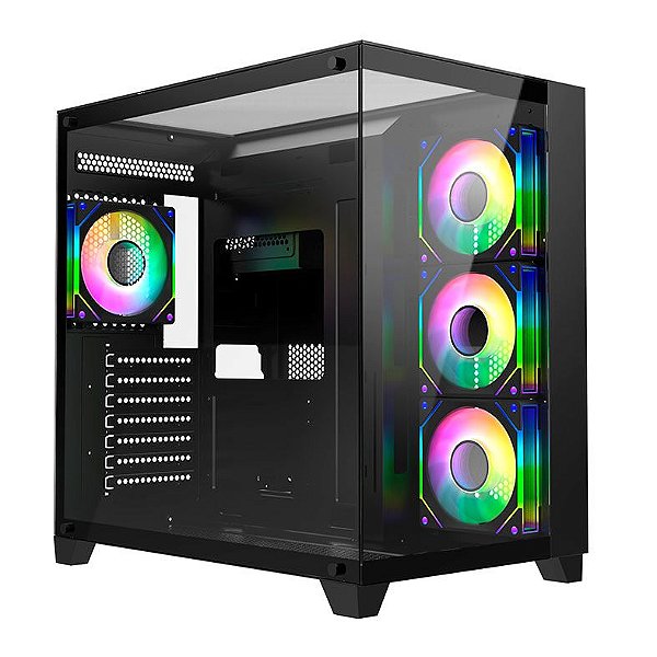 Gabinete Liketec Zeus Pro Glass, Mid-Tower, Frente e Lateral Vidro Temperado, Preto, LC-CB3X3-ZEUS-2089