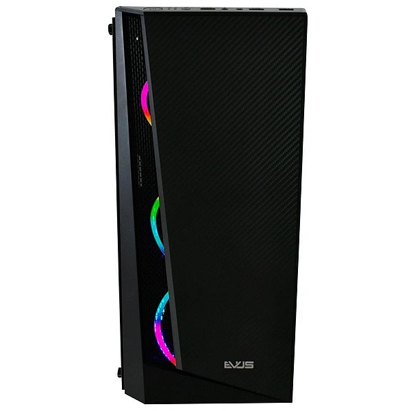 Gabinete Evus EV-G15, Mid-Tower, Lateral Vidro Temperado, Fan RGB 3x120mm, Preto
