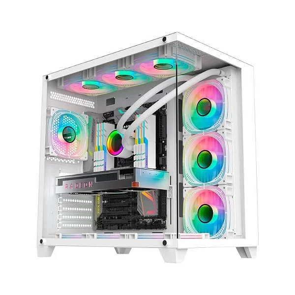 Gabinete K-Mex Ghost Shark, Mid-Tower, Lateral e Frontal Vidro Temperado, Branco, CG-W2J1