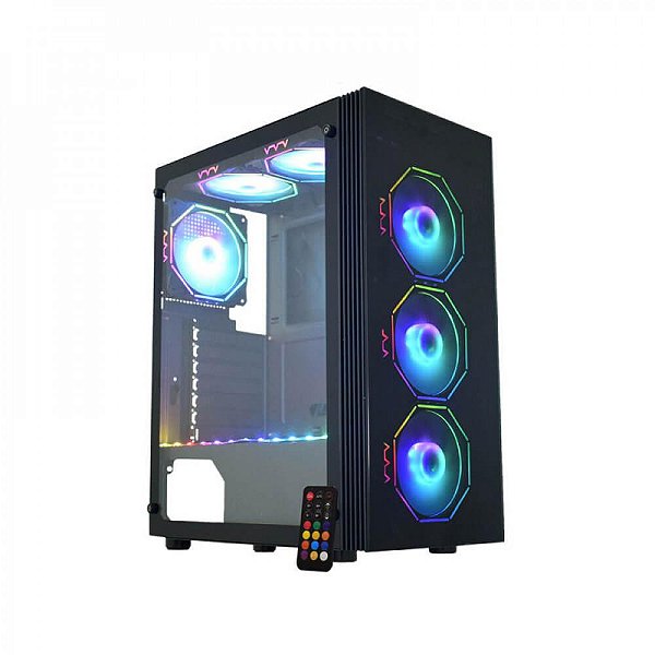 Gabinete K-Mex Asgard Polygon, Mid-Tower, Lateral Vidro Temperado, Fan ARGB 3x120mm, Preto, CG-02Z5