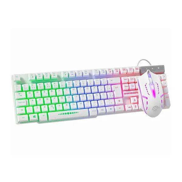 Kit Gamer 2 em 1 K-Mex, Teclado KMW52, Mouse MOA8 Rainbow, USB, Branco, B2KMW5228U2CB2X