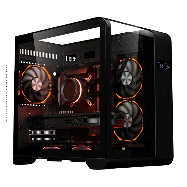 Gabinete K-Mex Cyberpunk, Mid-Tower, Frente Lateral e Topo de Vidro, Display Digital, Preto, CG-48KI