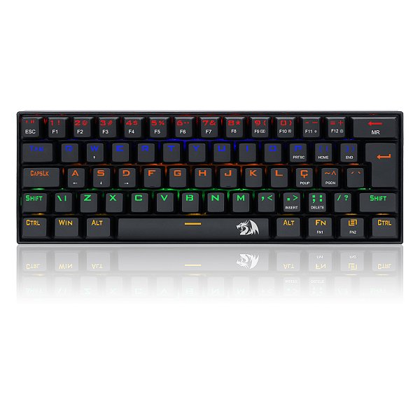 Teclado Mecânico Redragon Lakshmi, Rainbow, USB, 60%, Switch Brown, ABNT2, Preto, K606R (PT-BROWN)