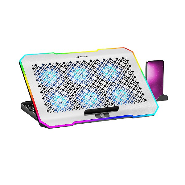 Base de Notebook C3Tech NBC-550SI, até 17,3", LED, Ajuste Altura, Cooler Fan 6x70mm, 2400RPM, Suporte Celular, Prata