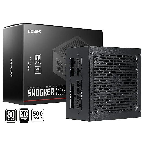 Fonte Pcyes Shocker Full Modular 500W, 80 Plus White - Black Vulcan, FM500WBV