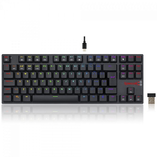 Teclado Mecânico Redragon APS Pro, Wireless/Bluetooth, RGB, ABNT2, Preto, K607P-KBS (PT-Brown)