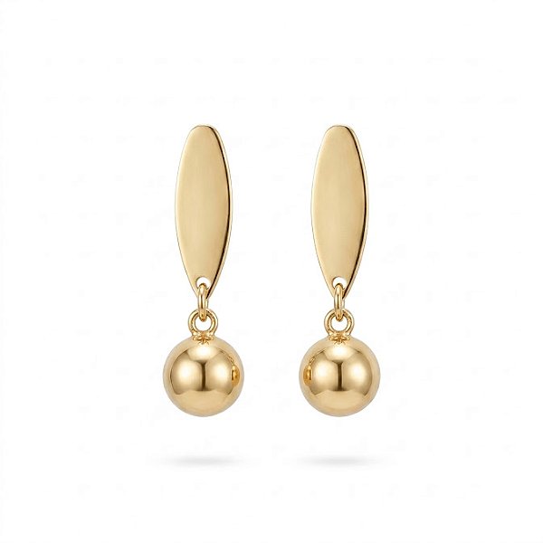 Brinco Oval com Bola Dourada Folheado a Ouro 18K