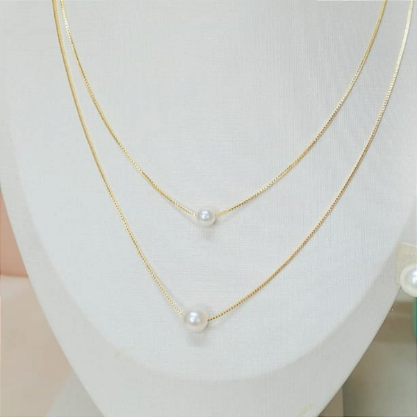 Colar Duplo de Pérolas  - Folheado á ouro 18 k