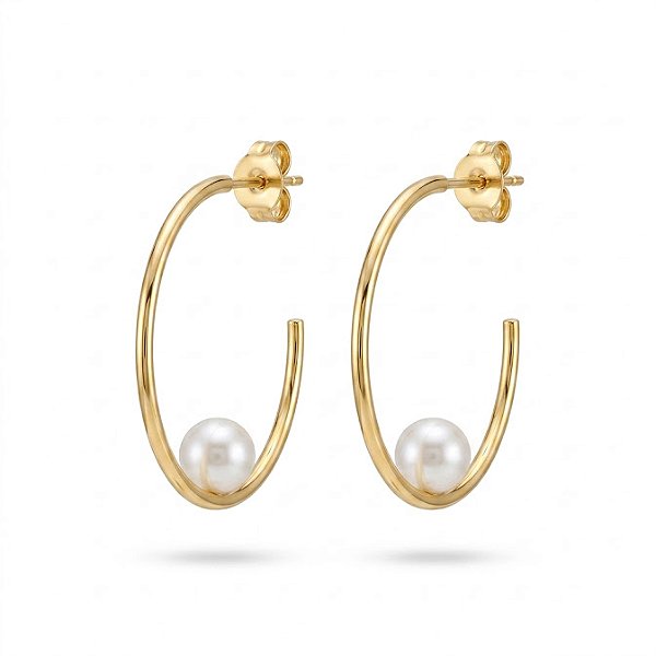 Brinco Argola Aberta com Pérola Folheado a Ouro 18K