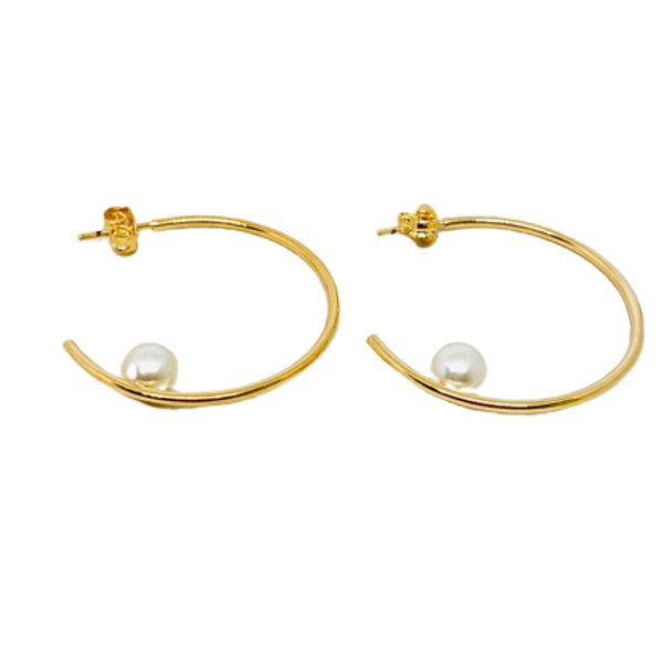 Brinco Argola Pingente Pérola - Folheado à Ouro 18 k