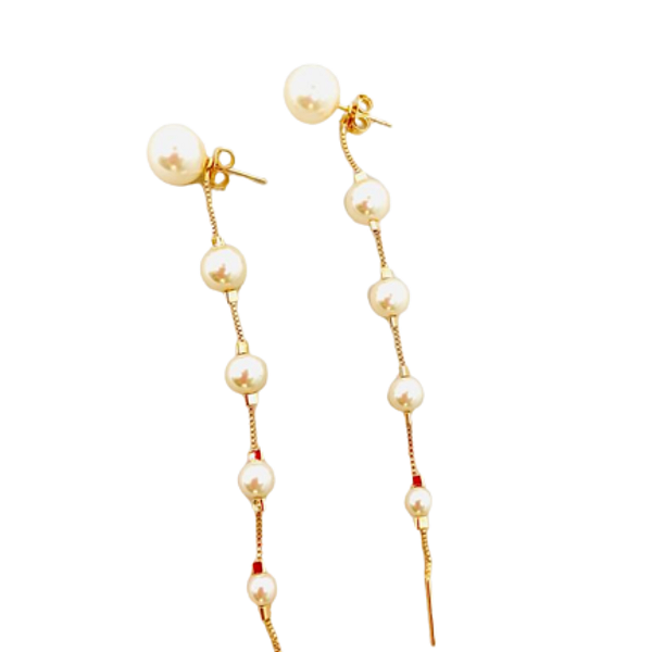 Brinco Longo Corrente Pérolas - Folheado à Ouro 18 k