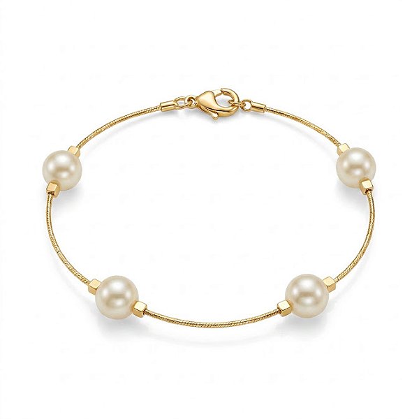 Pulseira Delicada com 4 Pérolas Folheada a Ouro 18K