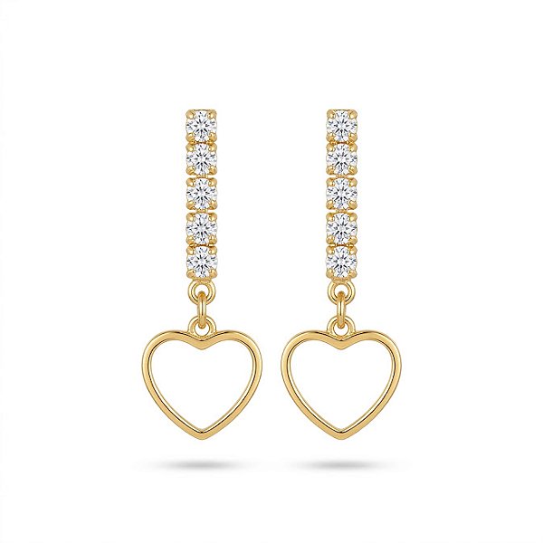 Brinco Zircônia com Coração Folheado a Ouro 18K