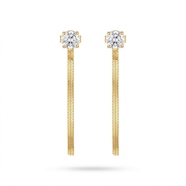 Brinco Ponto de Luz com Corrente Fita - Folheado a Ouro 18k