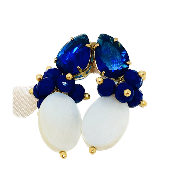 Brinco base Gota Zircônia Azul Royal - Folheado à Ouro 18 k
