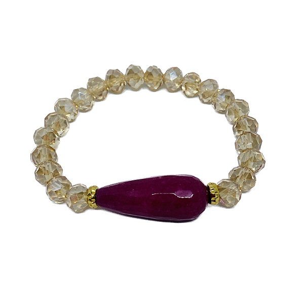 Pulseira Cristais com Gota Jade Fúcsia
