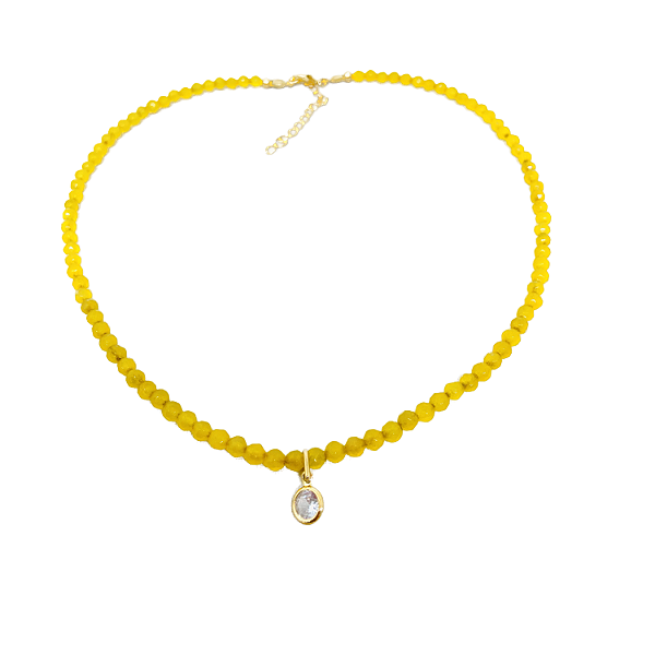 Choker Jade Amarelo Facetado - Pingente Ponto de Luz
