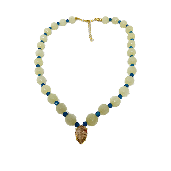 Colar Jade Amarelo Claro com Pingente Gota Zircônia Peach
