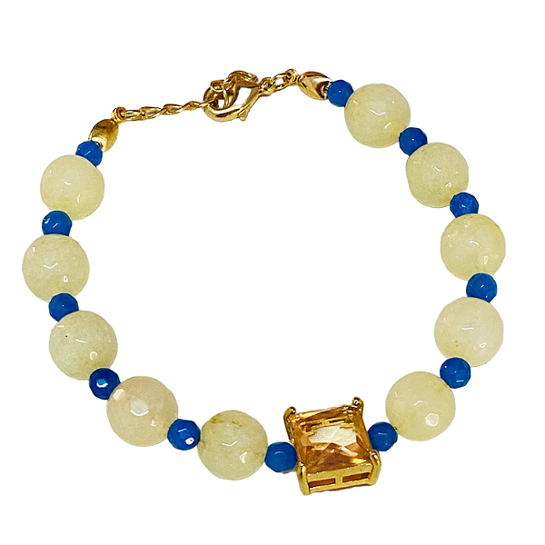 Pulseira Jade Amarelo Claro com Zircônia Peach