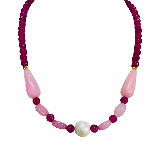 Colar Jade Pink com Gotas Jade Rosa