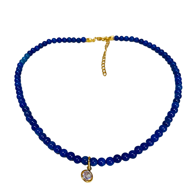 Choker Jade Azul Royal com Pingente Ponto de Luz