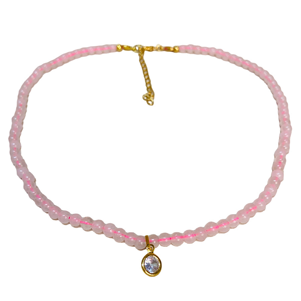 Choker Jade Rosa - Pingente Ponto de Luz