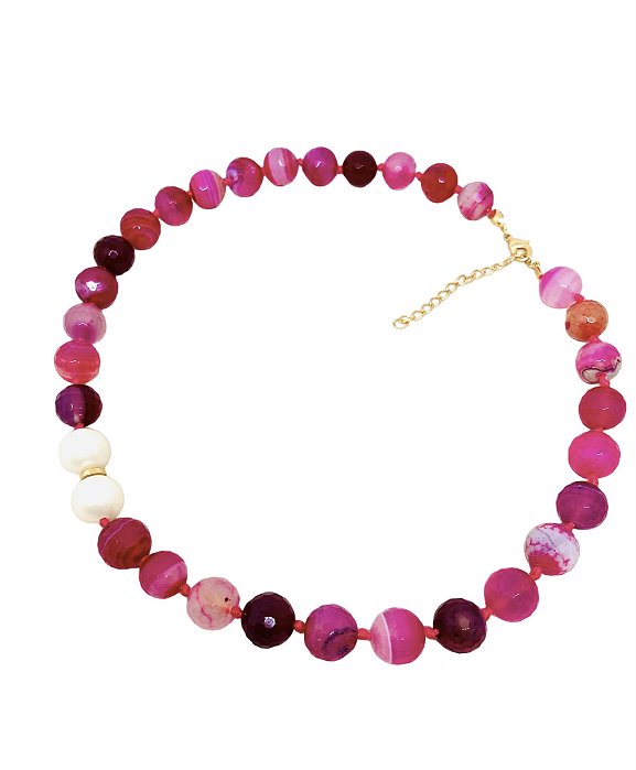 Colar Ágata Pink com Pérolas