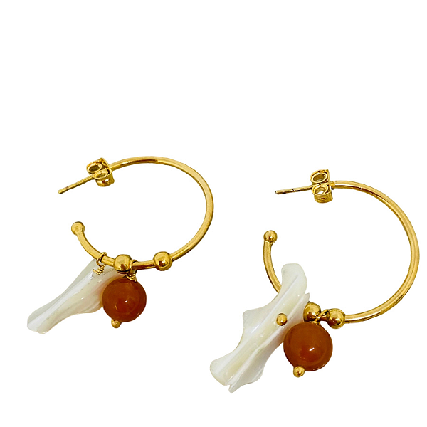 Brinco Argola com Pingentes Jade Mostarda e Cascalho